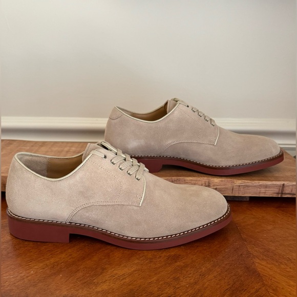 LANDS END Sandstone Beige Lace Up Suede Buck Oxford Dress Shoes Sz 9 M - Picture 3 of 11